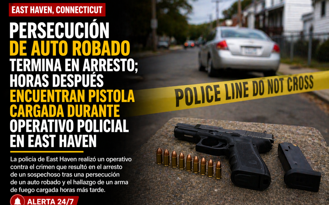 Persecución de vehículo robado termina en arresto en East Haven; hallan arma cargada horas después