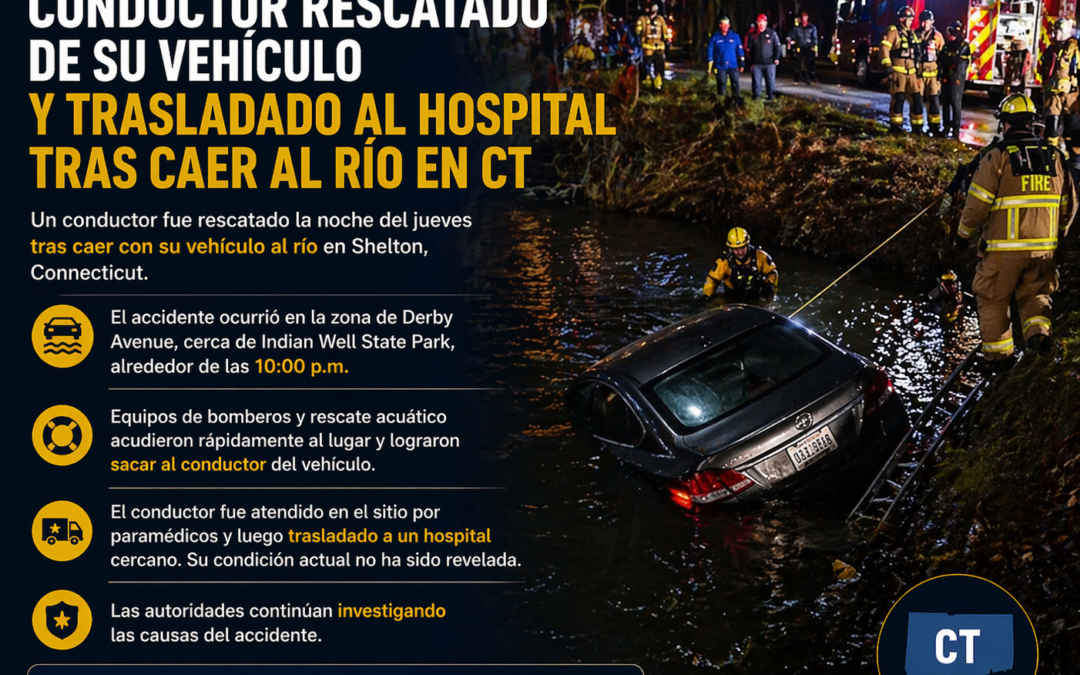 Conductor es rescatado tras caer con su vehículo a un río en Connecticut